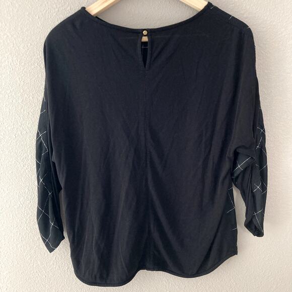 Ann Taylor Mixed Media Windowpane Plaid Top - Black White - Medium Petite - Picture 2 of 5